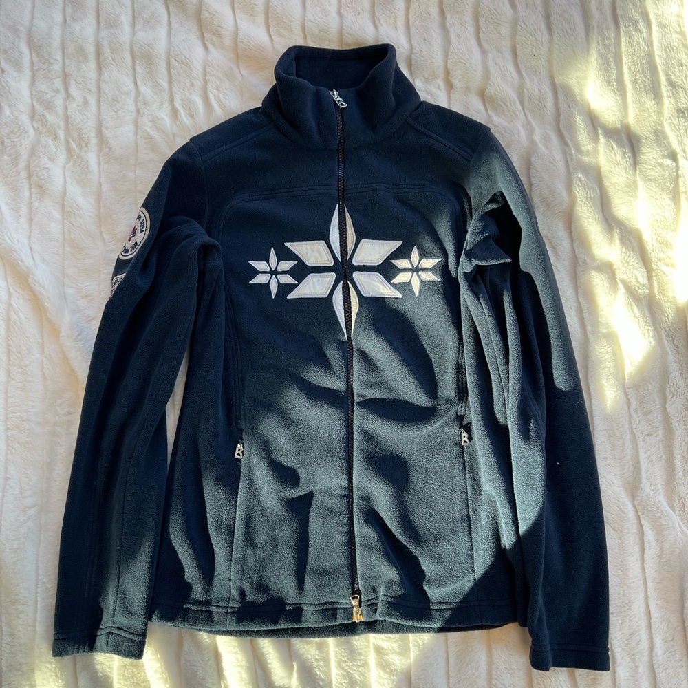 Bogner Navy Blue Fleece Jacket with White Snowflake Design